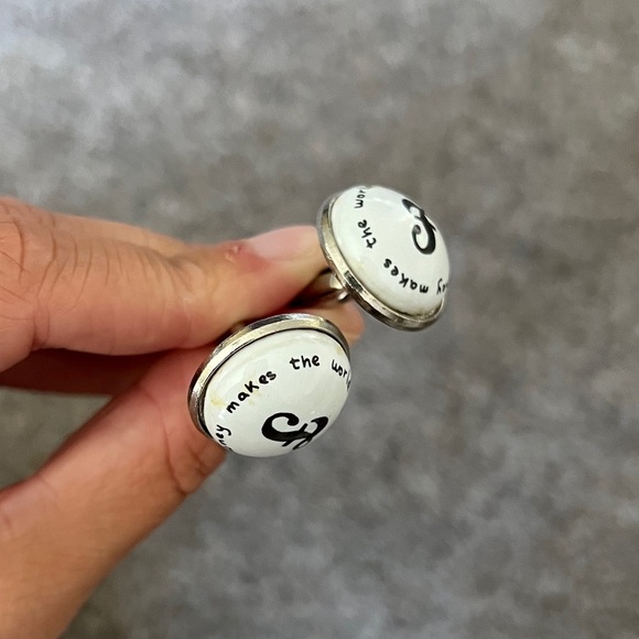 Vintage Duchamp London Cufflinks F Initial Money Makes The World Go Round White - Picture 7 of 7